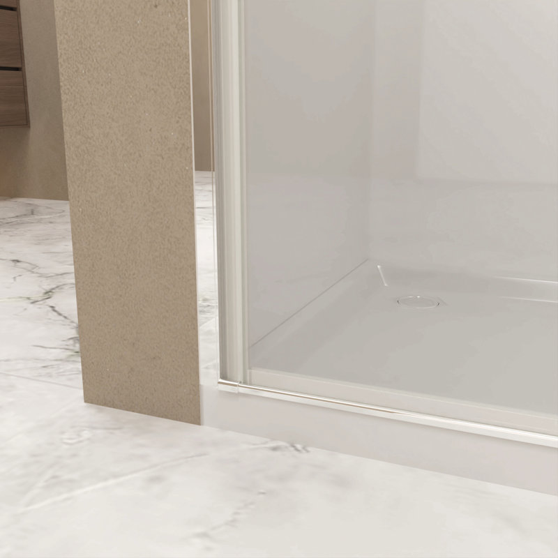 35-34"X 72" Pivot Shower Door, Chrome Aluminum Frame, Half Frame ,1/4"(6Mm) Tempered Glass Explosion Proof Film, Chrome