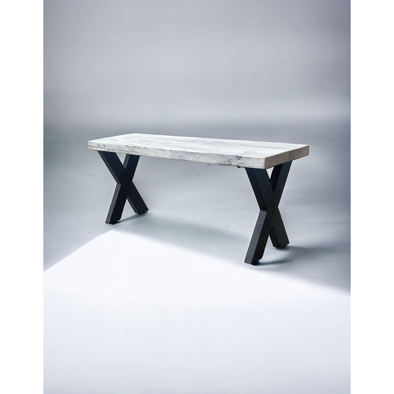 Banc en bois massif, H 19,5 po x l 48 po x P 15 po, Blanc délavé