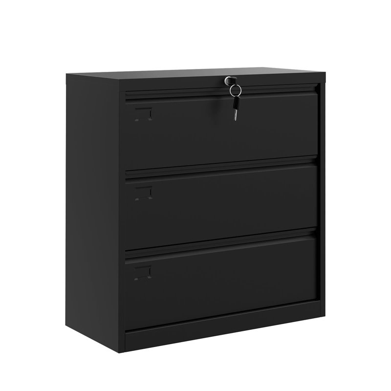 Locking 3 Drawer File Cabinet with Wheels, Metal Lateral Filing Cabinet for Home Office, Fits Letter Legal A4 Files, Rolling Storage Unit