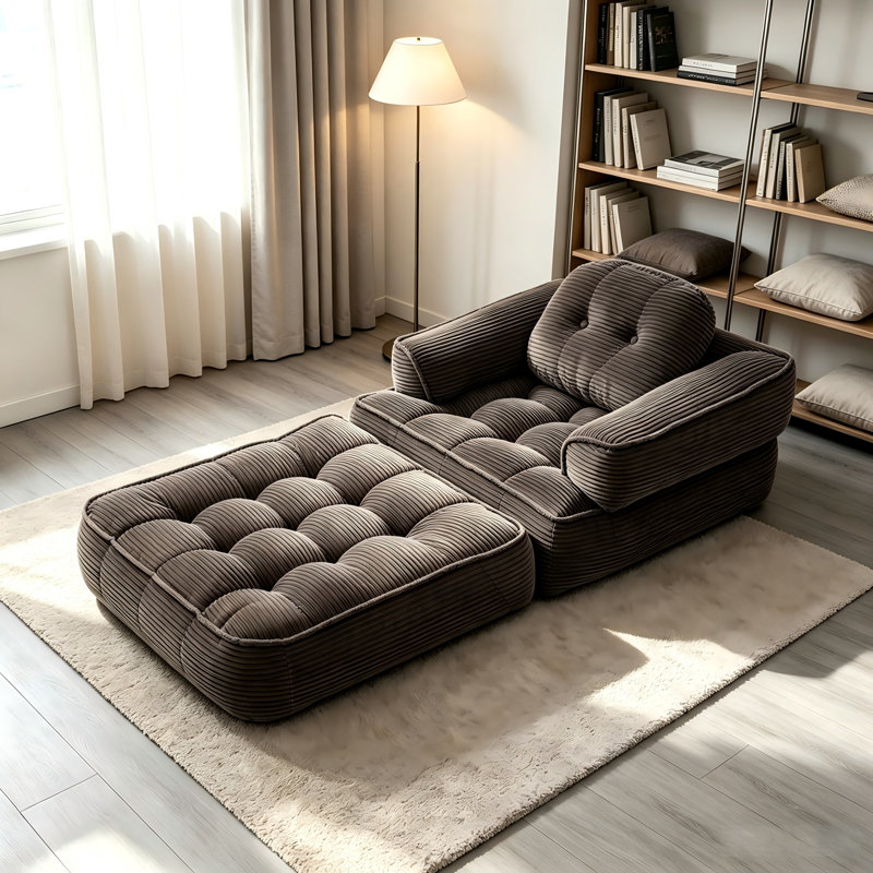 Canapé-lit pliable en velours côtelé 2-en-1 avec coussins et accoudoirs - Canapé-lit portatif convertible pour n'importe quelle pièce, brun