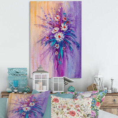 Vase de fleurs blanches et mauves - reproduction traditionnelle