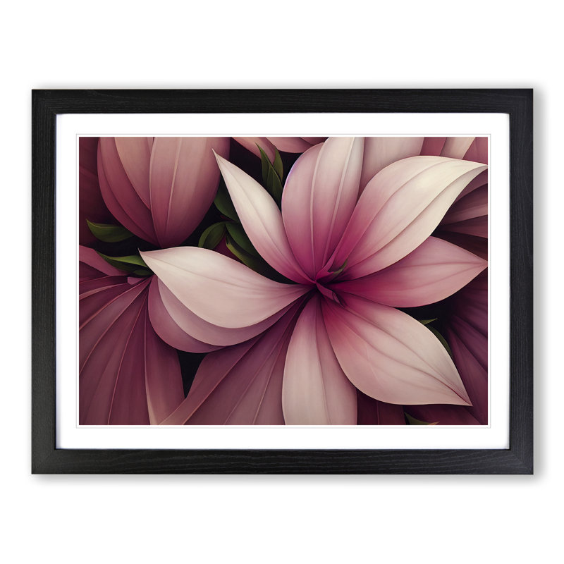 Dreamy Modern Flower - Single Picture Frame Painting, 46cm H x 64cm W x 2cm D, Black