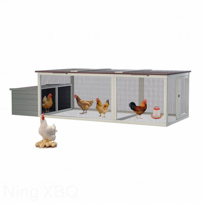 Large Wooden Chicken Coop with Nesting Box, Weatherproof Asphalt Roof & Metal Mesh Run for Backyard Use