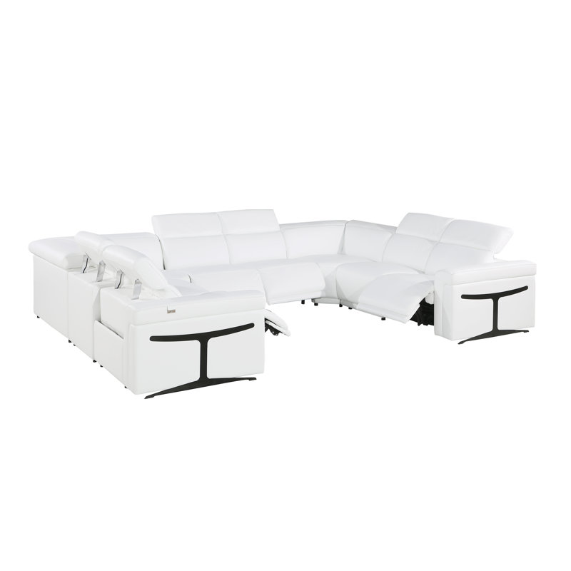 Canapé modulaire en cuir italien à accoudoirs inclinables électriques 8 pièces Stanwinn, Cuir véritable blanc