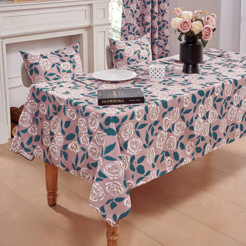 Rose Patterned Tablecloth, 1 PCS, Pink, 54" x 84"
