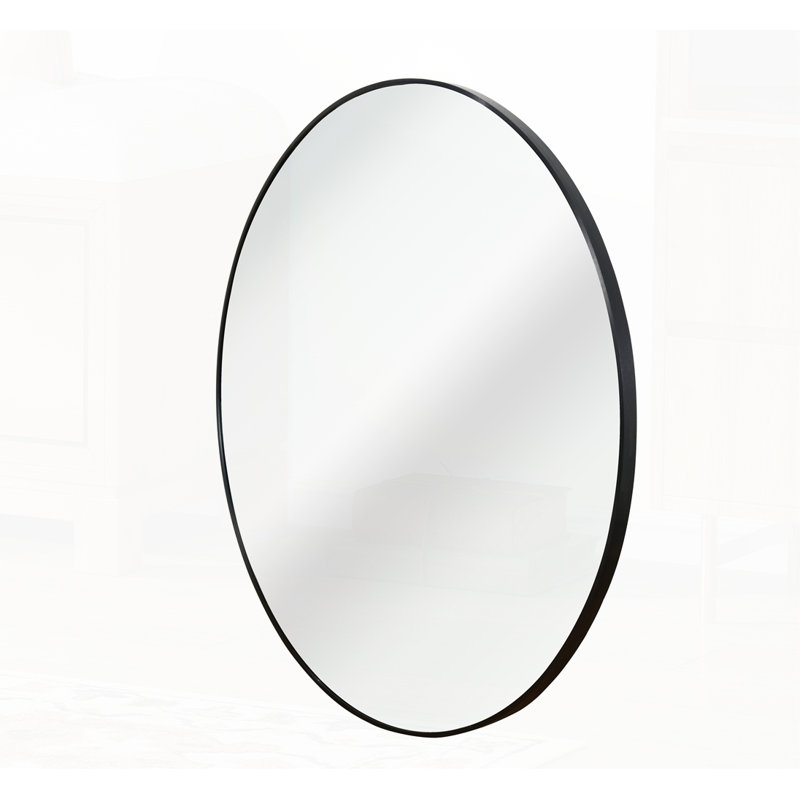 Metal Framed Round Bathrrom Mirror, Black, 30" x 30"