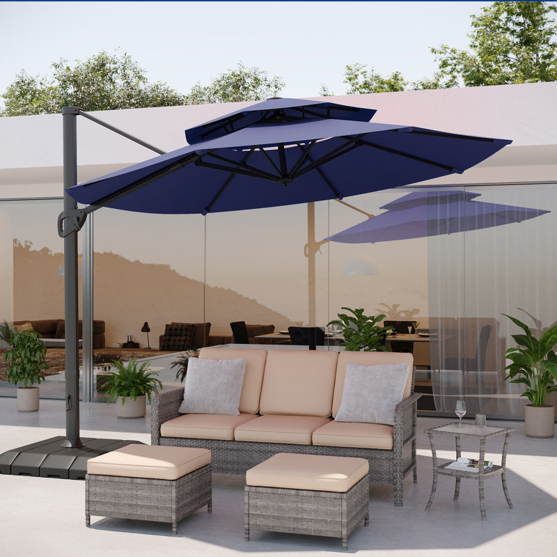 Parasol de patio en porte-à-faux à double plateau 11 pi avec UPF80 + et manivelle, Marine