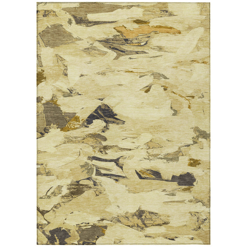 Gold Abstract Machine Washable Indoor/Outdoor Rug 30" x 20"
