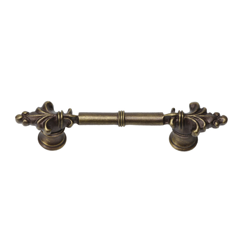 Charlemagne classic 4 inches c.c. pull with small Fleur De Lys on endsin Gilded Mercury, 3", Antique Brass