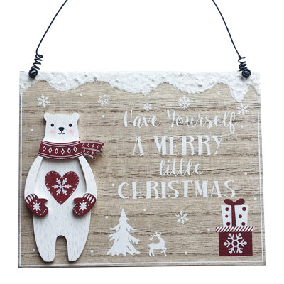 Polar Bear Merry Little Christmas Wooden Plaque