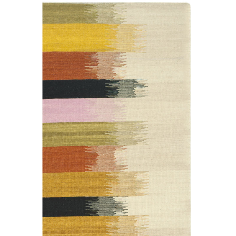 Rodgers Hand Woven Flat Weave H. S. Wool/Cotton Striped Rug in Beige, Rectangle 5' x 8'