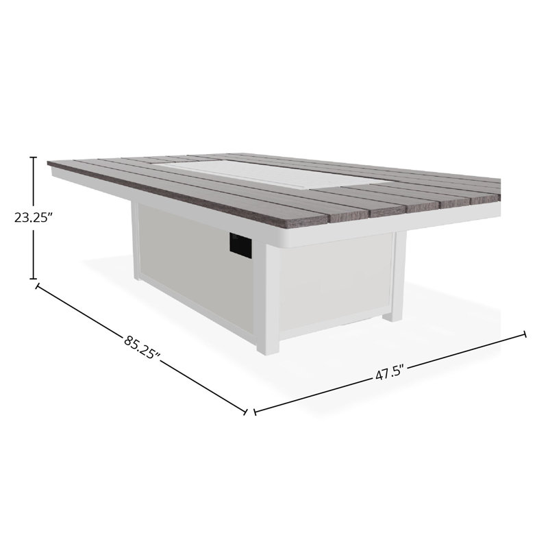 Table de feu 48 po x 84 po avec tablette au propane, Blanc / Promenade