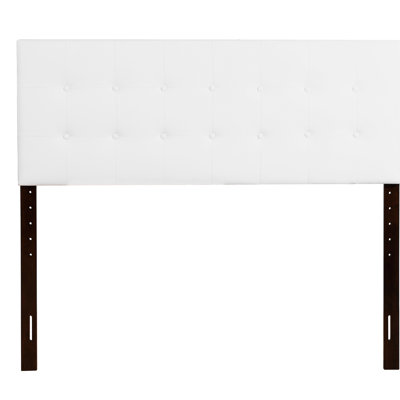 Adjustable Height Queen Bed With Elegant Headboard In White Faux Leather - 41 To 53 Inches Bedroom Gracefulness Button Tufting Easy Clean Cover