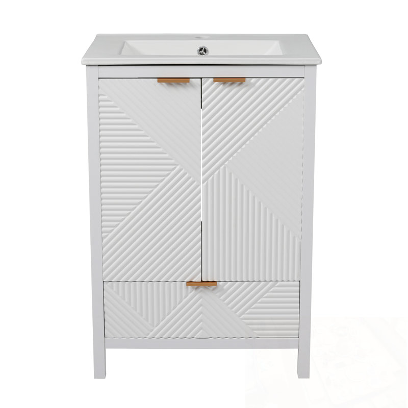 Bathroom Vanity with Sink, 2 Textured Doors and a Drawer, White