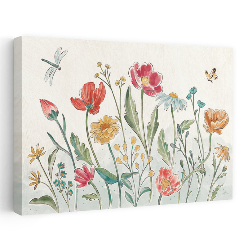 Boho Field I - Blue Bohemian Boho Butterflies Art, H 16 po x l 24 po