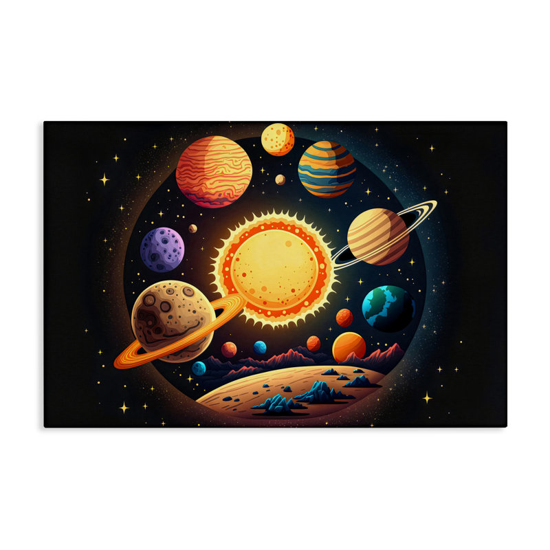 Toile ronde du système solaire cosmique, design by Creative Studio, H 16 po x l 24 po