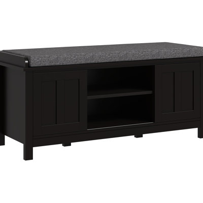 HOMCOM Entryway Shoe Bench Storage Ottoman With Sliding Doors, Adjustable Shelving, 6 Compartments, And Padded Seat, Holds 10 Pairs, Black