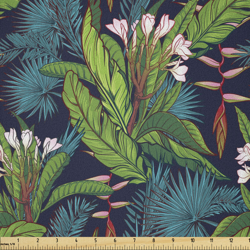 Dauna Tropical Jungle Palm Tree Banana Leaves Frangipani Heliconia Multi-Purpose Fabric