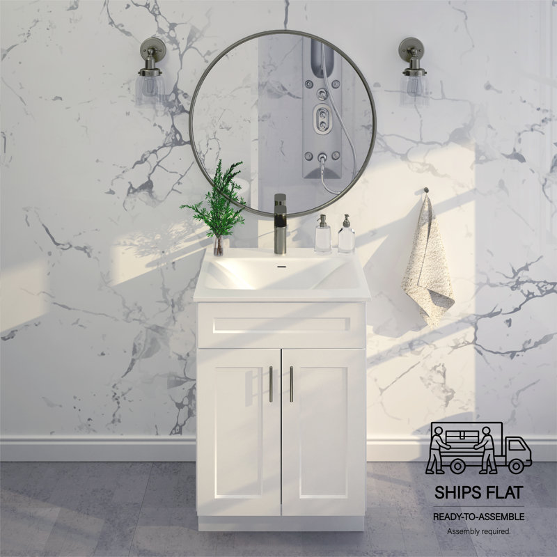 Shaker Bathroom Vanity Set 24" Sink Base with 25" Resin Sink Top Combo, White