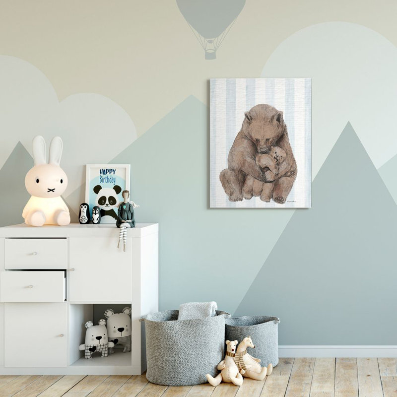 Illustration de la charmante illustration de la chambre de bébé à rayures bleues par Laura Marshall, H 40 po x l 30 po