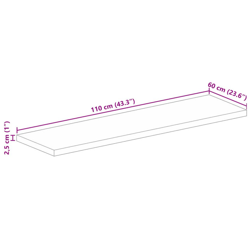 Solid Wood Table Top, 2.5cm H x 110cm W x 60cm D