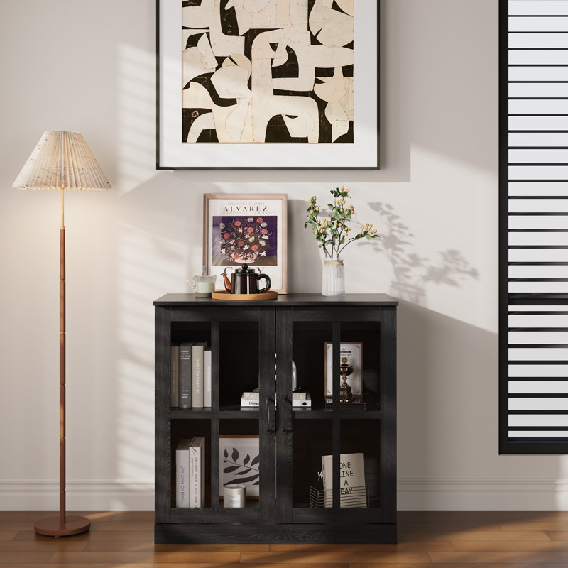  Armoire d'appoint avec portes en verre 31,5 W x 31,5 H, Noir