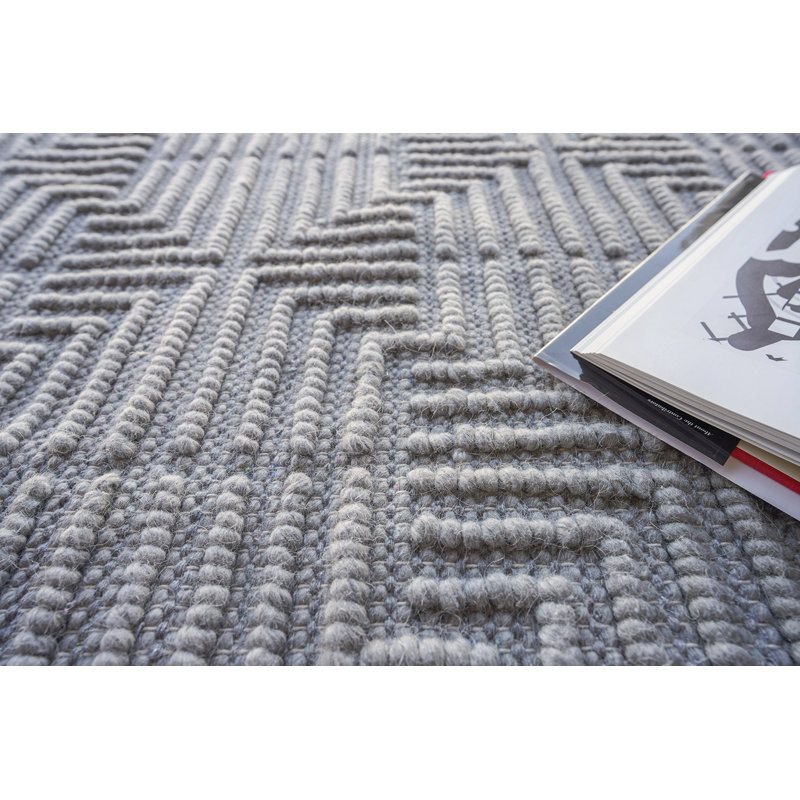 Manzoni Wool Geometric Area Rug in Navy, Gray, Rectangle 9' x 12'