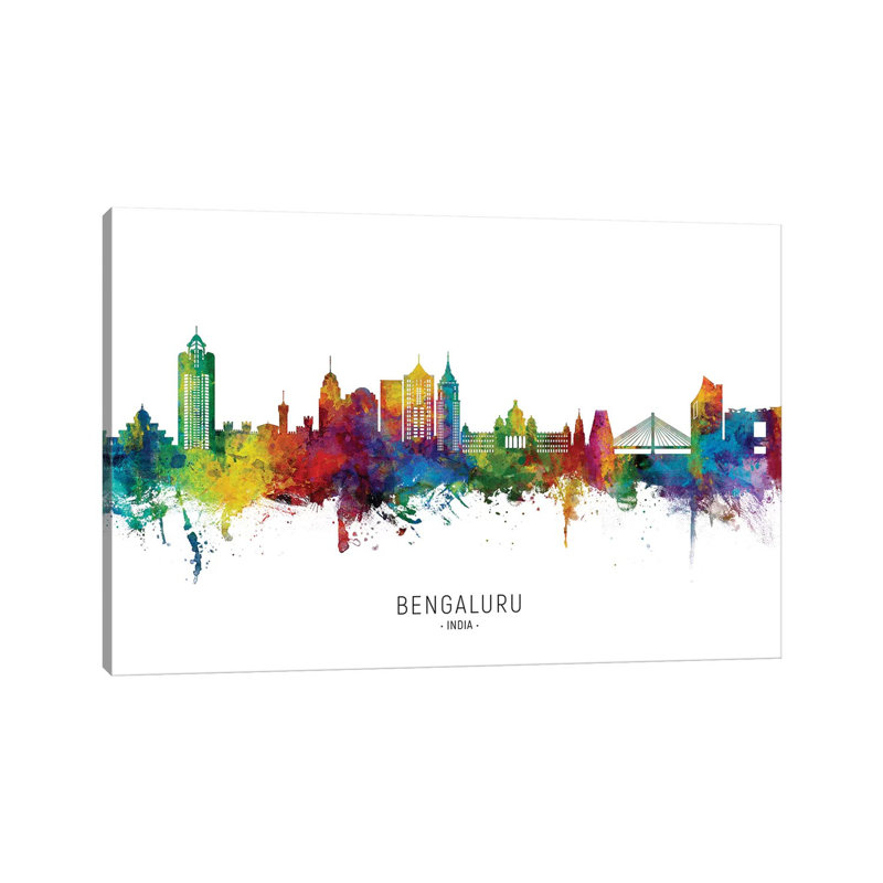 «Bengaluru India Skyline City Name» par Michael Tompsett, impression sur toile tendue, H 18 po x l 26 po x P 1,5 po