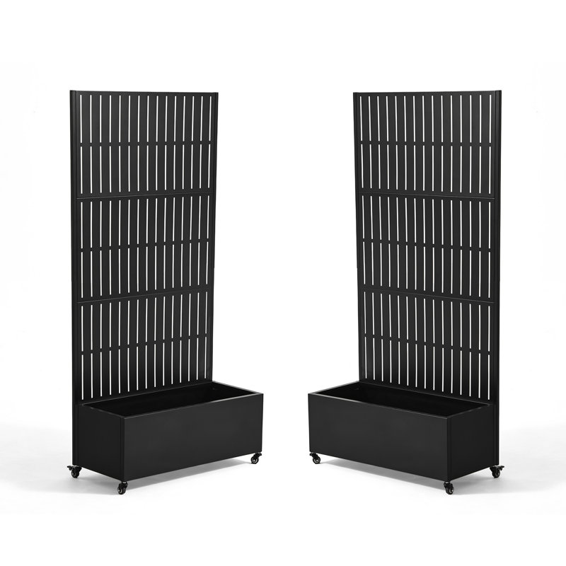 Boîte à fleurs en métal avec treillis et roues Linden, H 70,8 po x l 35,5 po x P 15,7 po