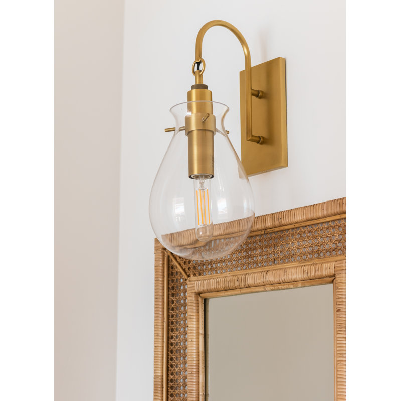 Glass 1-Light Armed Sconce, Polished Nickel