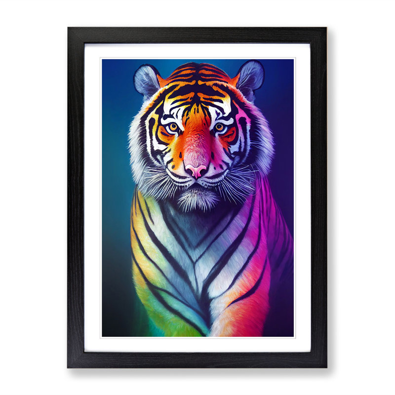 FRM-V0523-2509X Tiger Digital Art - Single Picture Frame Print, Black, 64cm H x 46cm W x 2cm D