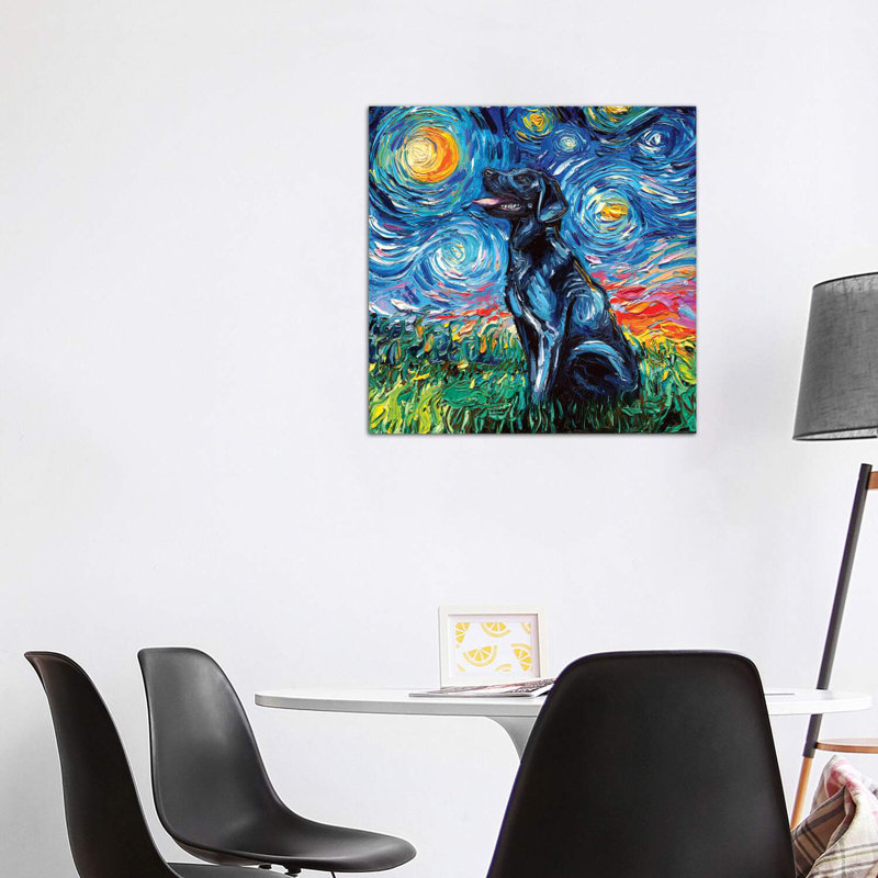 Black Labrador Night I by Aja Trier - Wrapped Canvas Painting, 93.98 cm H x 93.98 cm W x 1.91 cm D