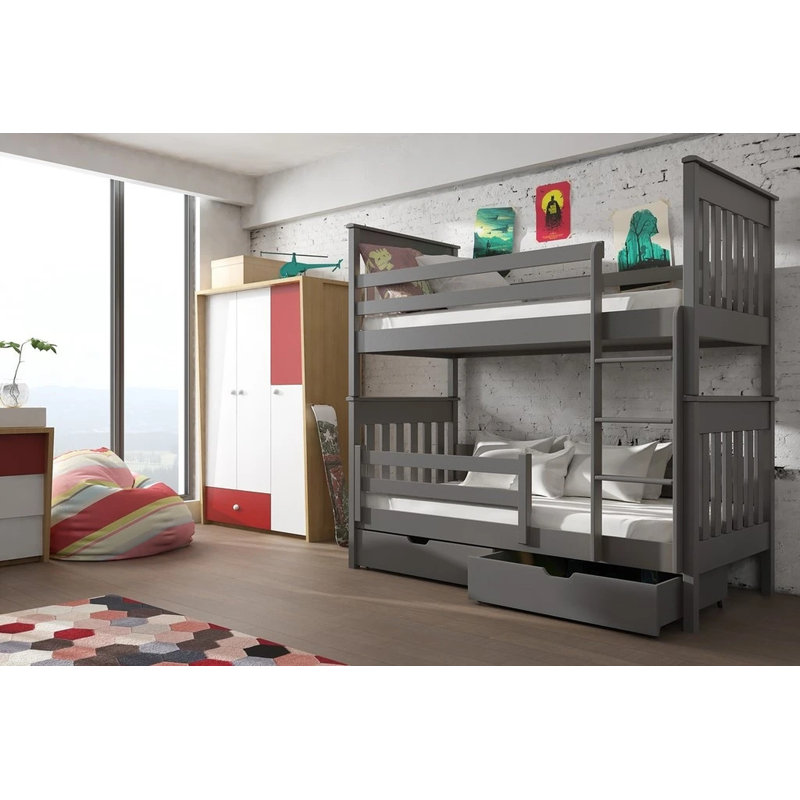 Virgil Bunk Bed with Storage Included with Built-in Ladder Included, Graphite