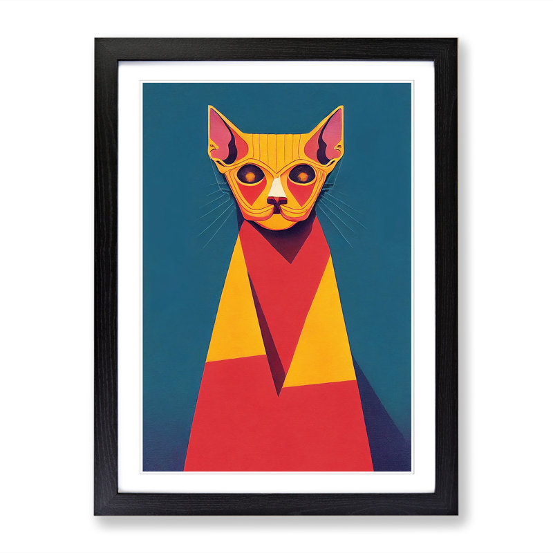 Sphynx Cat Soviet Art 1 Piece Single Picture Frame Wall Art, 64cm H x 46cm W x 2cm D, Black