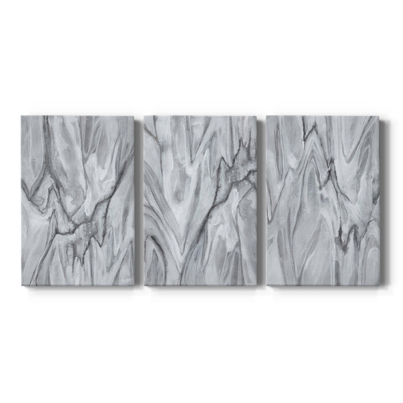 Marbré blanc I - Toile tendue avec châssis sur mesure - 3 pièces, Impression sans cadre, H 27 po x l 54 po