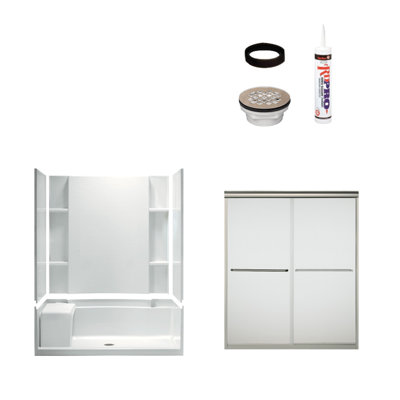 Cabine de douche rectangulaire coulissante encadrée avec siège et base Accord de l 60 po x H 74,5 po Accord