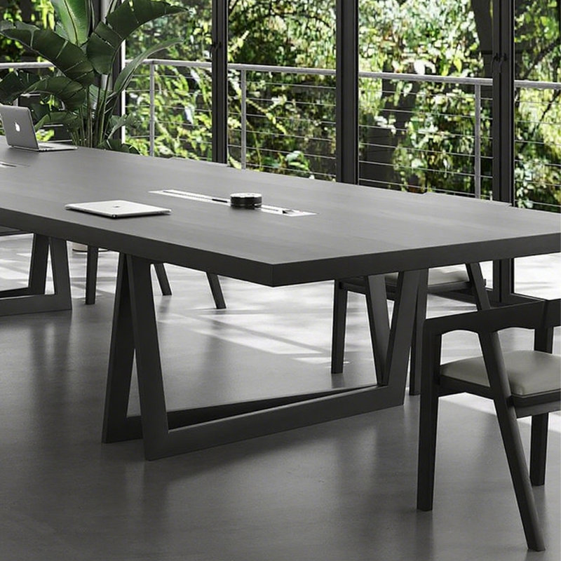 Table de conférence rectangulaire noire en bois massif et acier au carbone, H 29,53 po x L 94,49 po x l 35,43 po