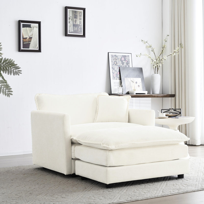 Fauteuil Aleksandra revêtu de chenille blanche et confortable pour le bureau à domicile, salle de séjour avec pièce de couleur, tissu haut, fabrication en bois massif