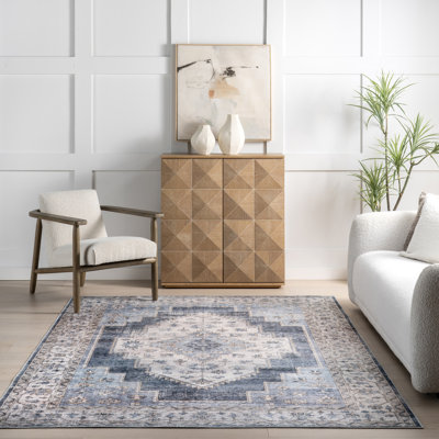  Noemie SplashGuard Vintage Medallion Machine Washable Area Rug