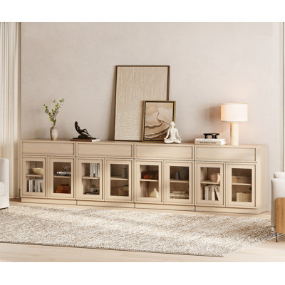 Modern Accent Cabinet with 8 Glass Doors and Drawer, Multifunctional Accent Chest with Large Storage and Adjustable Shelf