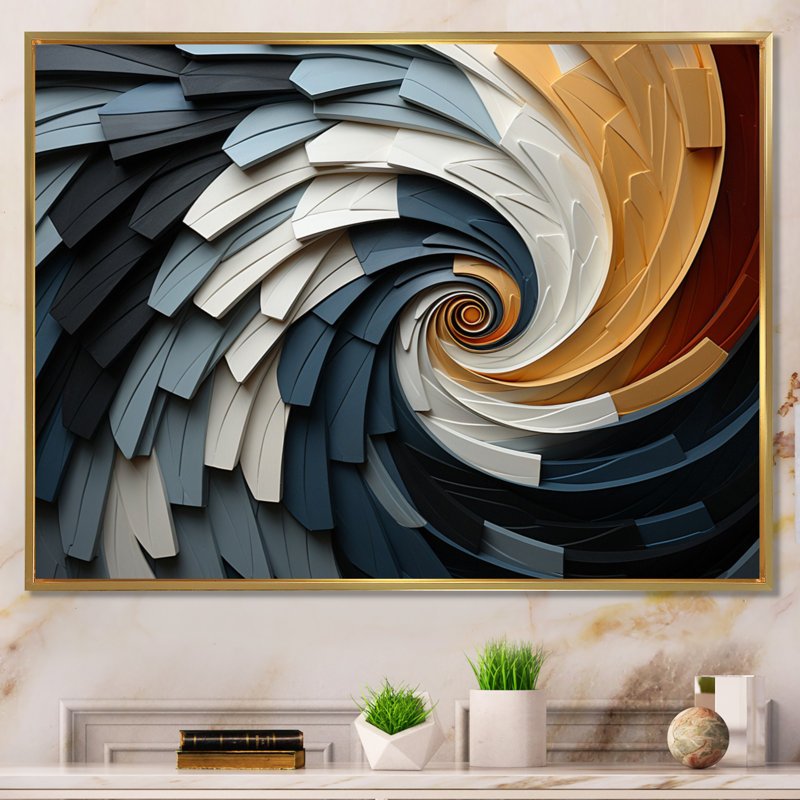 Geometric Spiral III - Abstract Spirals, art mural, Cadre flottant doré, H 34 po x l 44 po x P 1,5 po