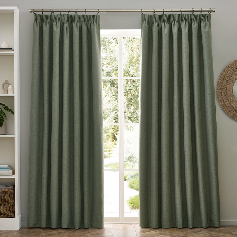 Dawn 100% Blackout Pencil Pleat Curtains, 229cm x 183cm , Green