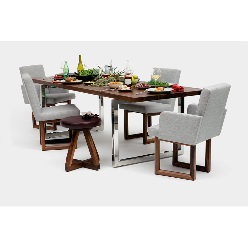 Gax Walnut Wood Dining Table, 36" W x 96" L, Polished Stainless Steel