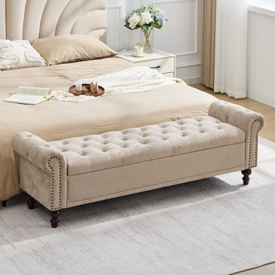 Velvet/Linen Upholstered Storage Bench With Segmented Storage Compartments