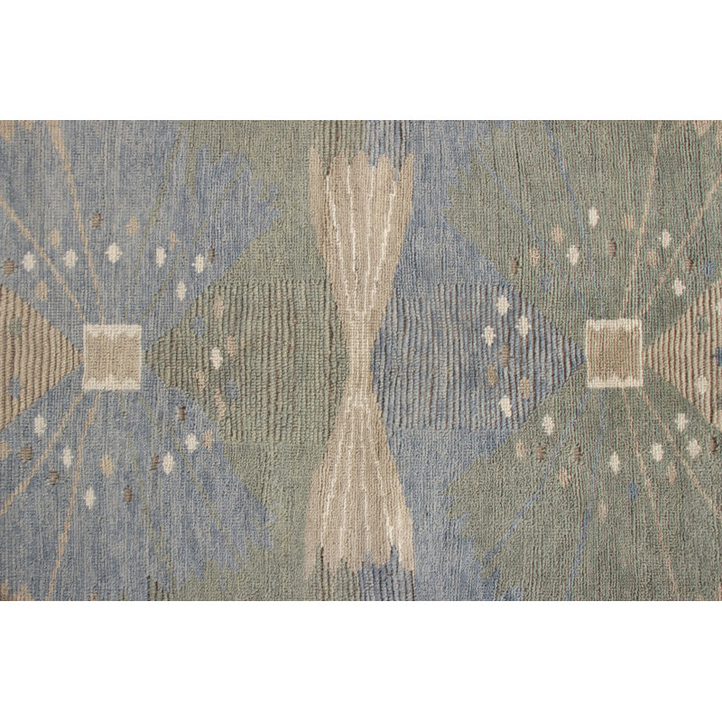 Scandinavian Hand Knotted Wool Geometric Area Rug, Rectangle 9' x 12'