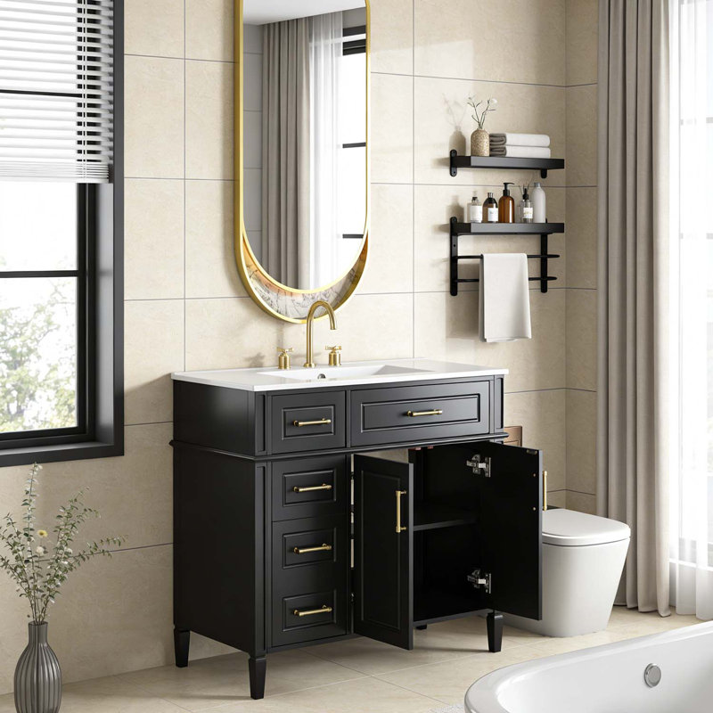 36 Inch Bathroom Vanity with Sink,Soft-Close Hinges, Black