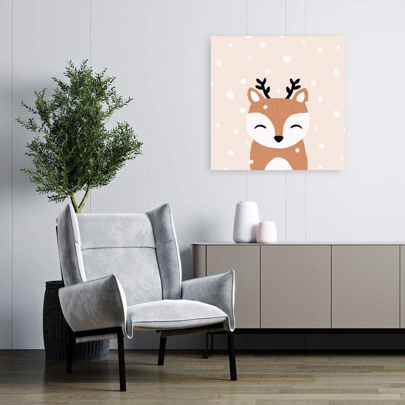 Adorable mignonne cerf, hiver contemporain, 32" H x 32" W