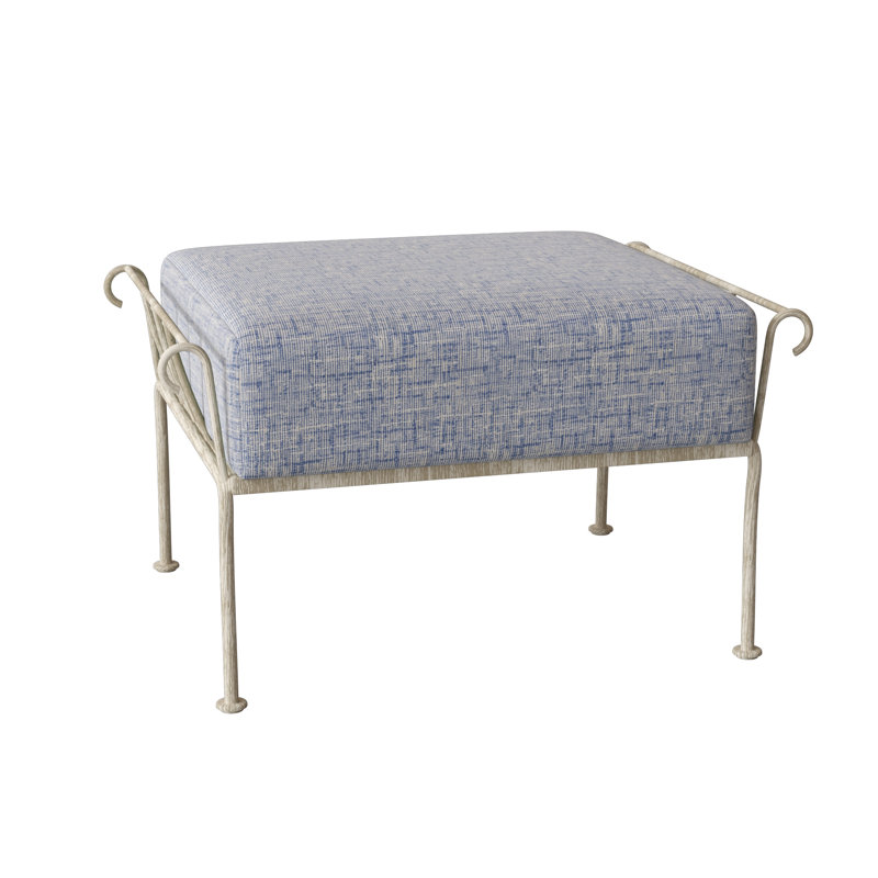 Terrace Outdoor Ottoman, Weathered White, Spectrum Denim Sunbrella® Plainweave