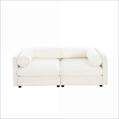 Sofas Couches: Modern Snow White Chenille 2-Seater Loveseat with Storage, Cylindrical Back/Armrests | Chenille | Snow White
