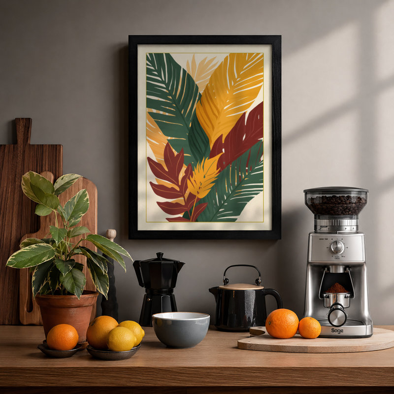 Autumn Leaves Cluster Botanical - Framed Print, A4 - 29.7 x 21.0 cm, Black